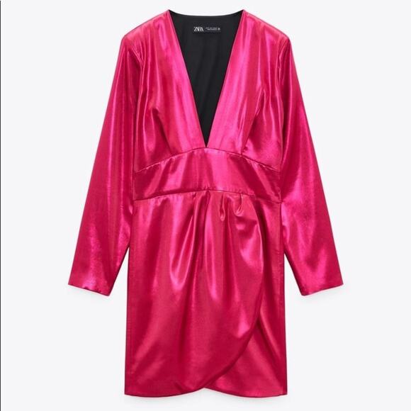 ZARA BLOGGER FAVORITE LAMINATED MINI DRESS FUCHSIA - Picture 10 of 14